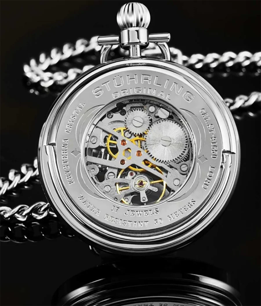 Stührling Vintage 6053 Hand-wind 47mm Skeleton Pocket Watch