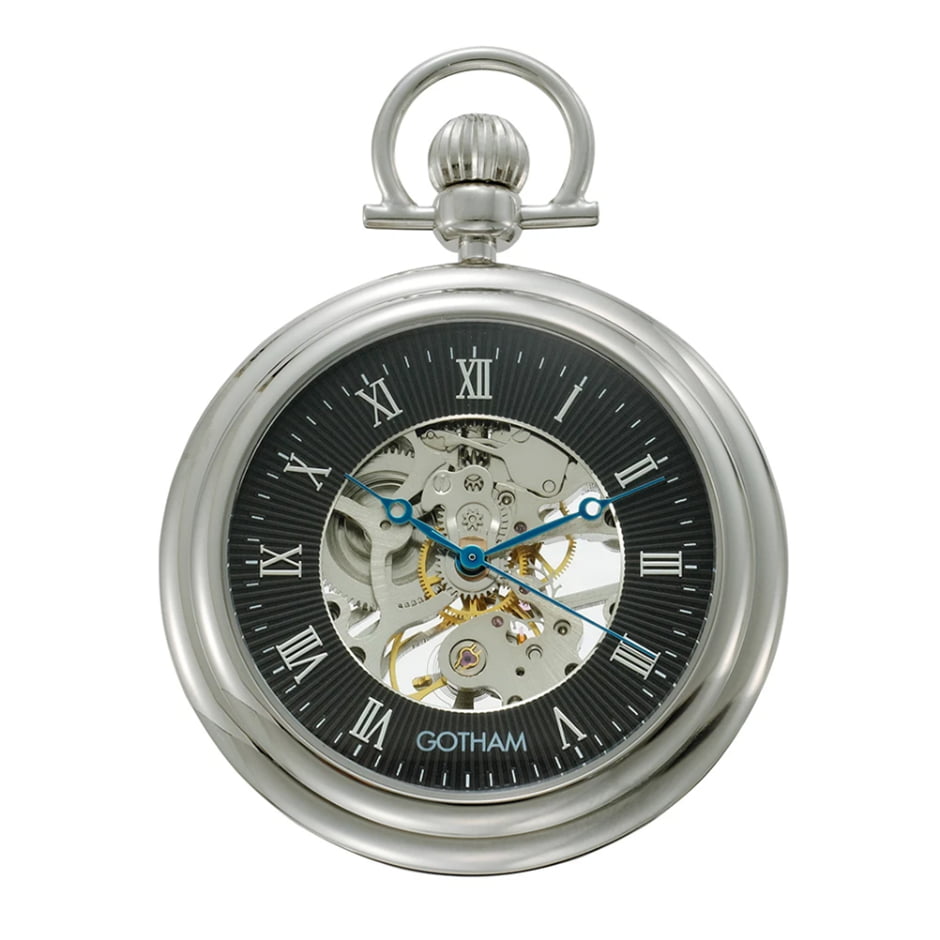 Gotham Men's Silver-Tone Mechanical Pocket Watch with Built-In Stand GWC14055SB